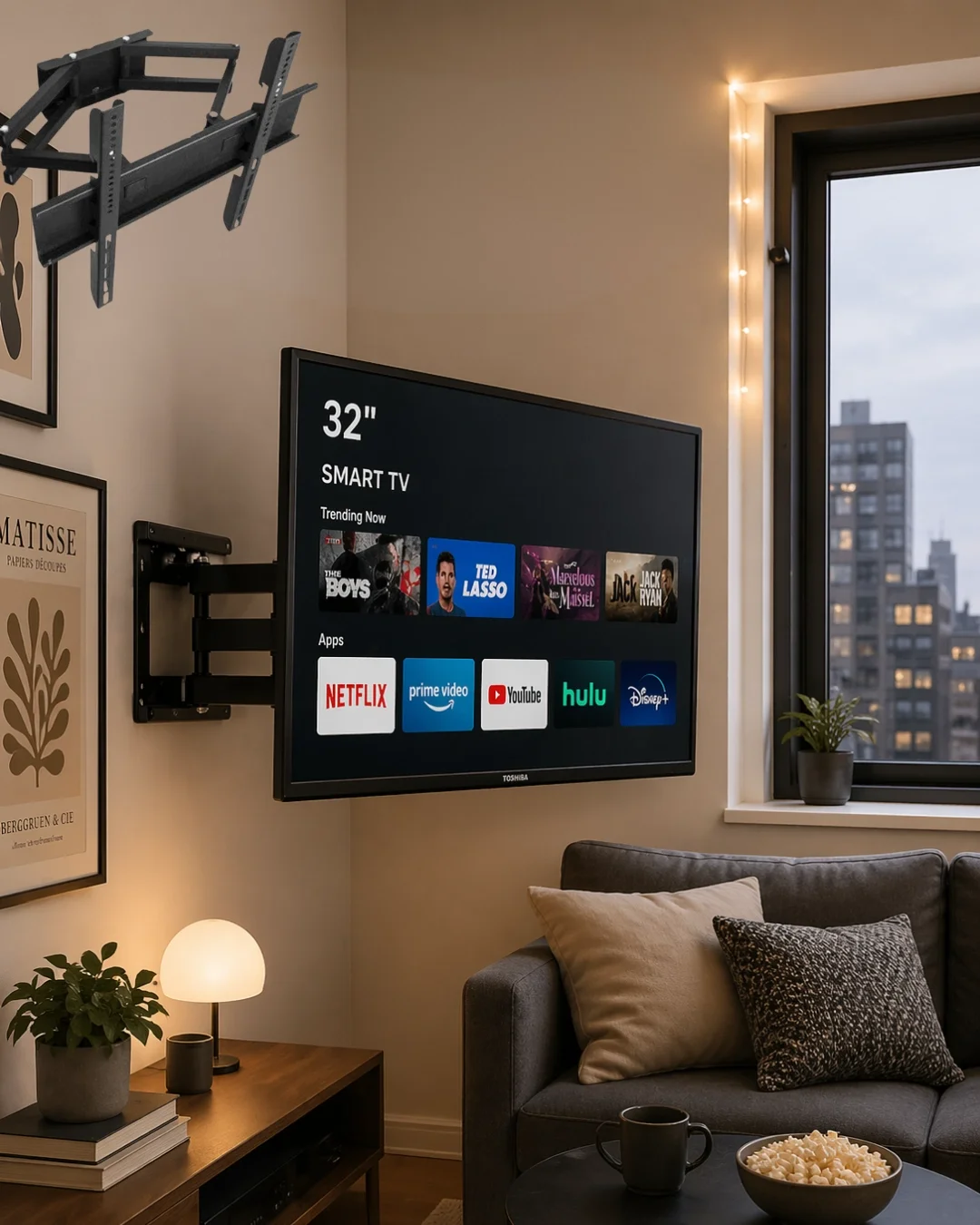 Mey İthalat® Hareketli TV Duvar Askısı 32 55 İnç Döner Eğimli Tel