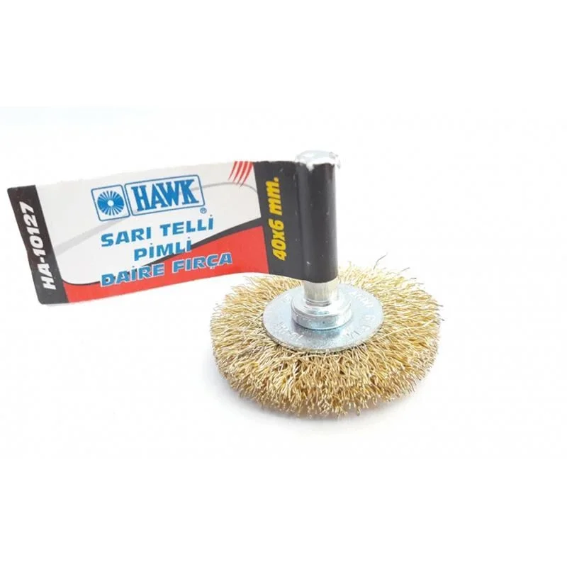 Mey İthalat® Hawk HA10127 Pimli Sarı Tel Daire Fırça 40x6 mm Mey İthalat® Hawk HA10127 Pimli Sarı Tel Daire Fırça 40x6 mm