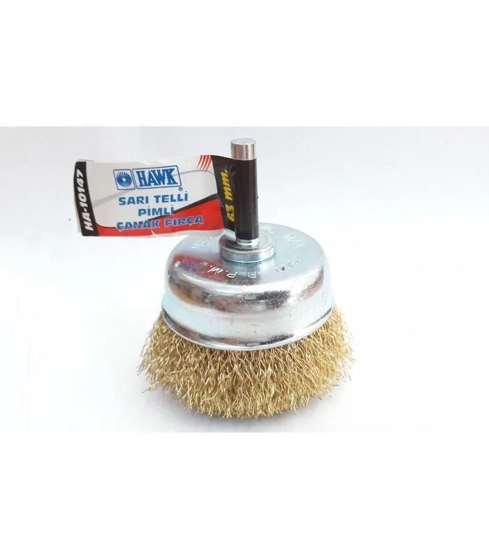 Mey İthalat® Hawk HA10147 Pimli Sarı Tel Çanak Fırça 65 mm Mey İthalat® Hawk HA10147 Pimli Sarı Tel Çanak Fırça 65 mm