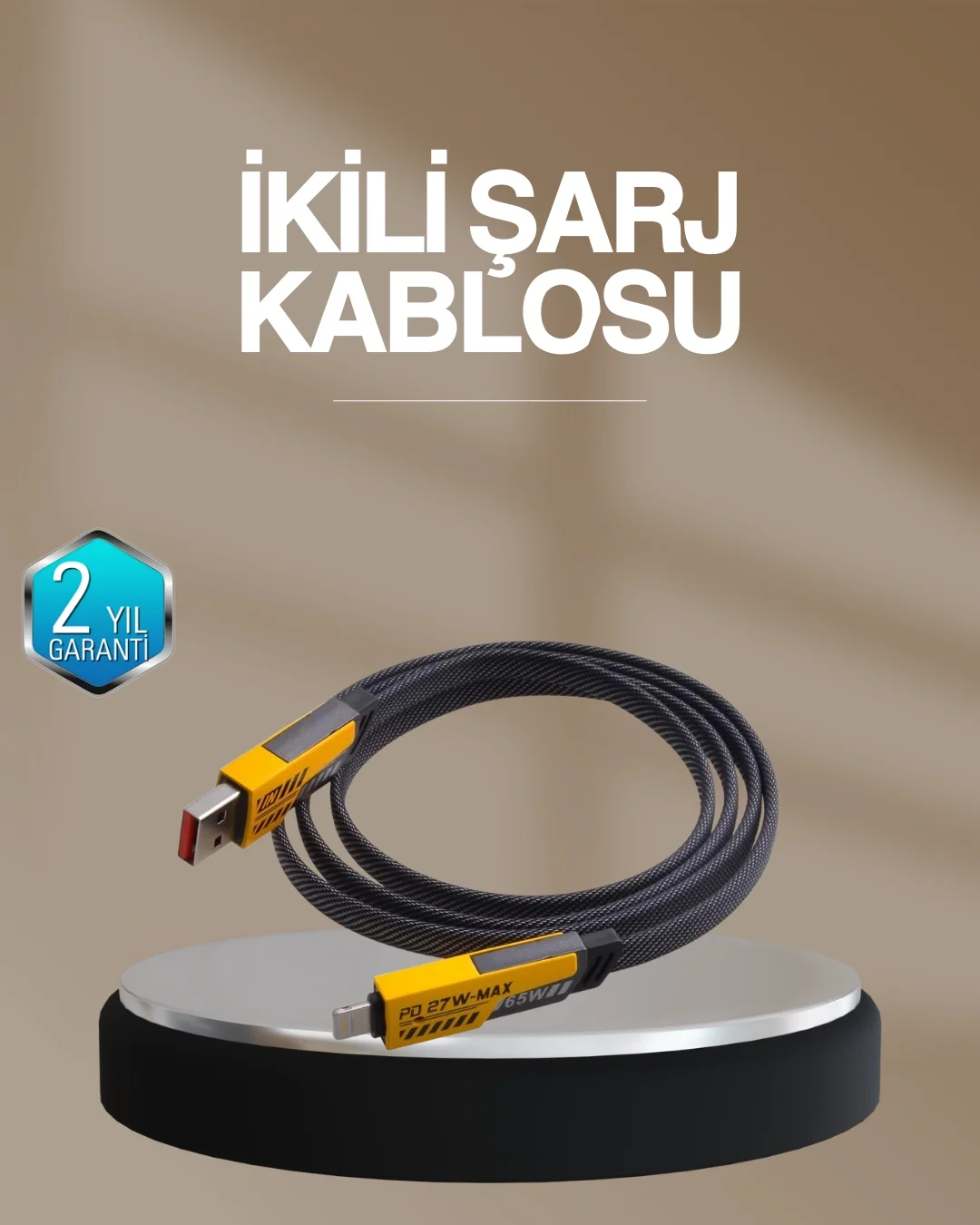 Mey İthalat® Hızlı Şarj Destekli 65W Örgülü USB-C ve USB-A Çoklu 