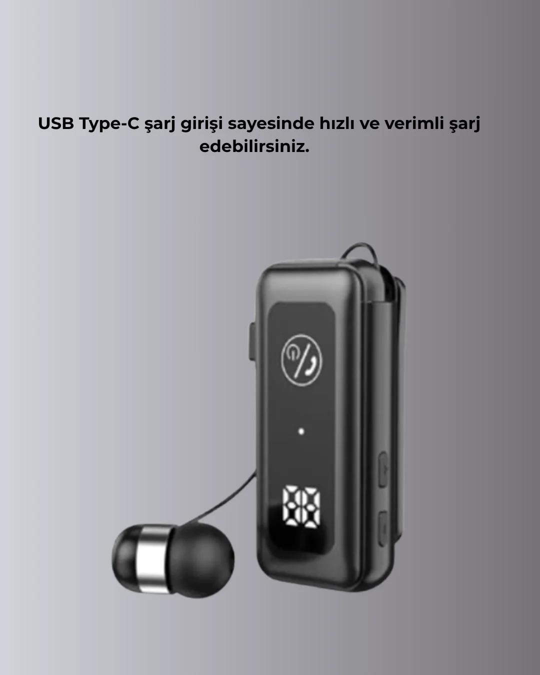 Mey İthalat® İçi Sarılabilen Kablo ve Yaka Klipsli Bluetooth Kula