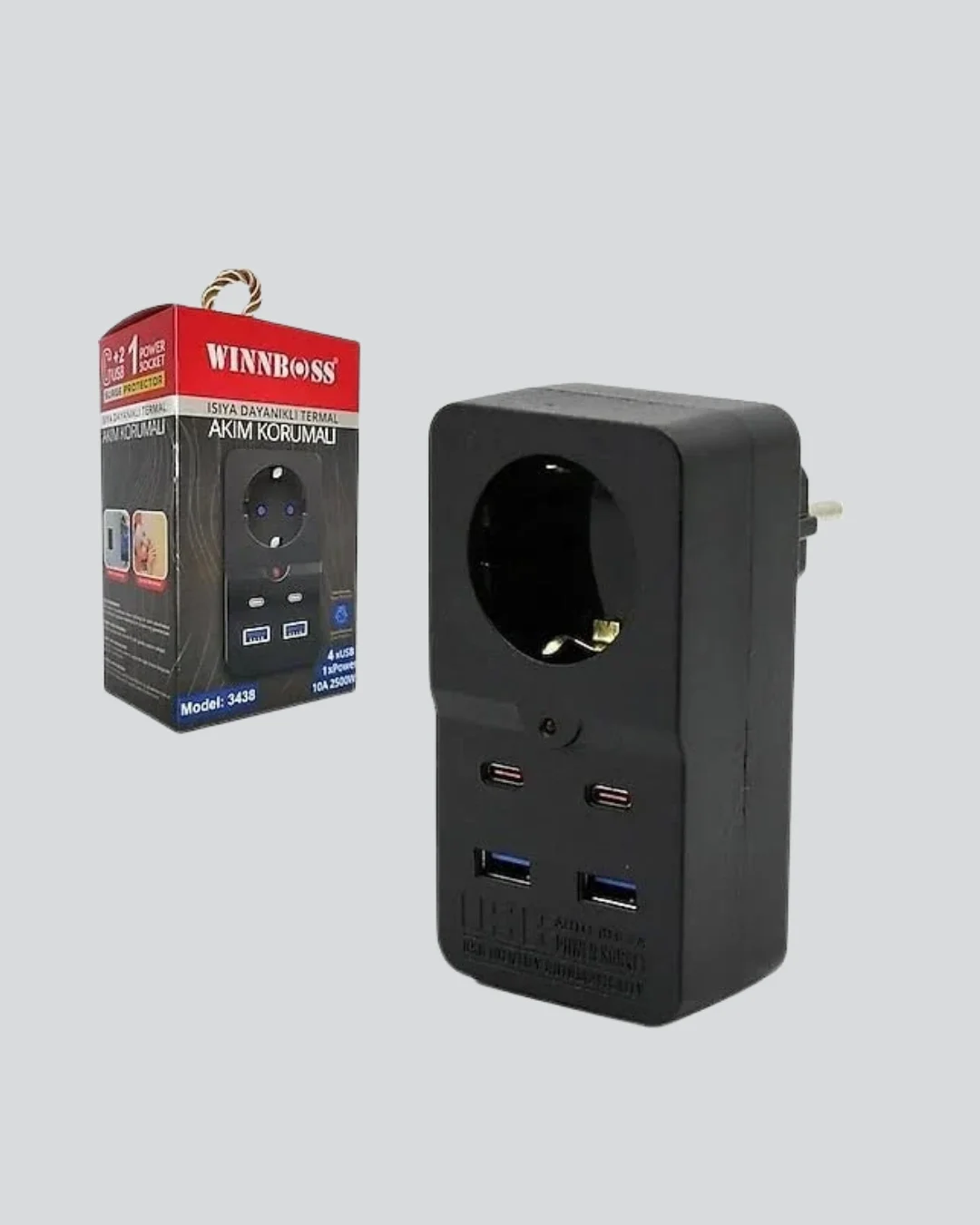 Mey İthalat® Isıya Dayanıklı PC Gövdeli Akım Korumalı Priz 4 USB 