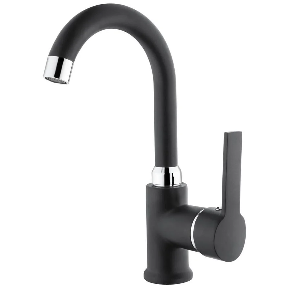 Mey İthalat® İtimat İdea Siyah 563KCB Kuğu Lavabo Bataryası