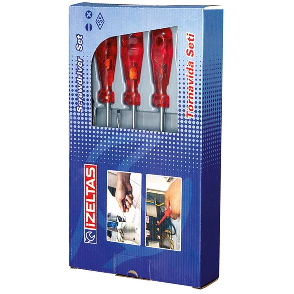 Mey İthalat® İzeltaş 4100 Düz Tornavida Takımı 8 Parça Kraft