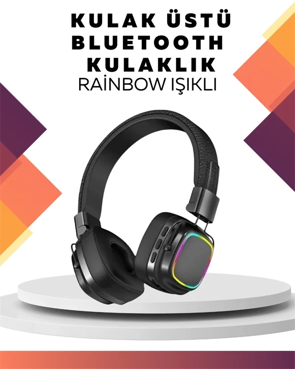 Mey İthalat® Kablosuz RGB Işıklı Katlanabilir Bluetooth Kulak Üst