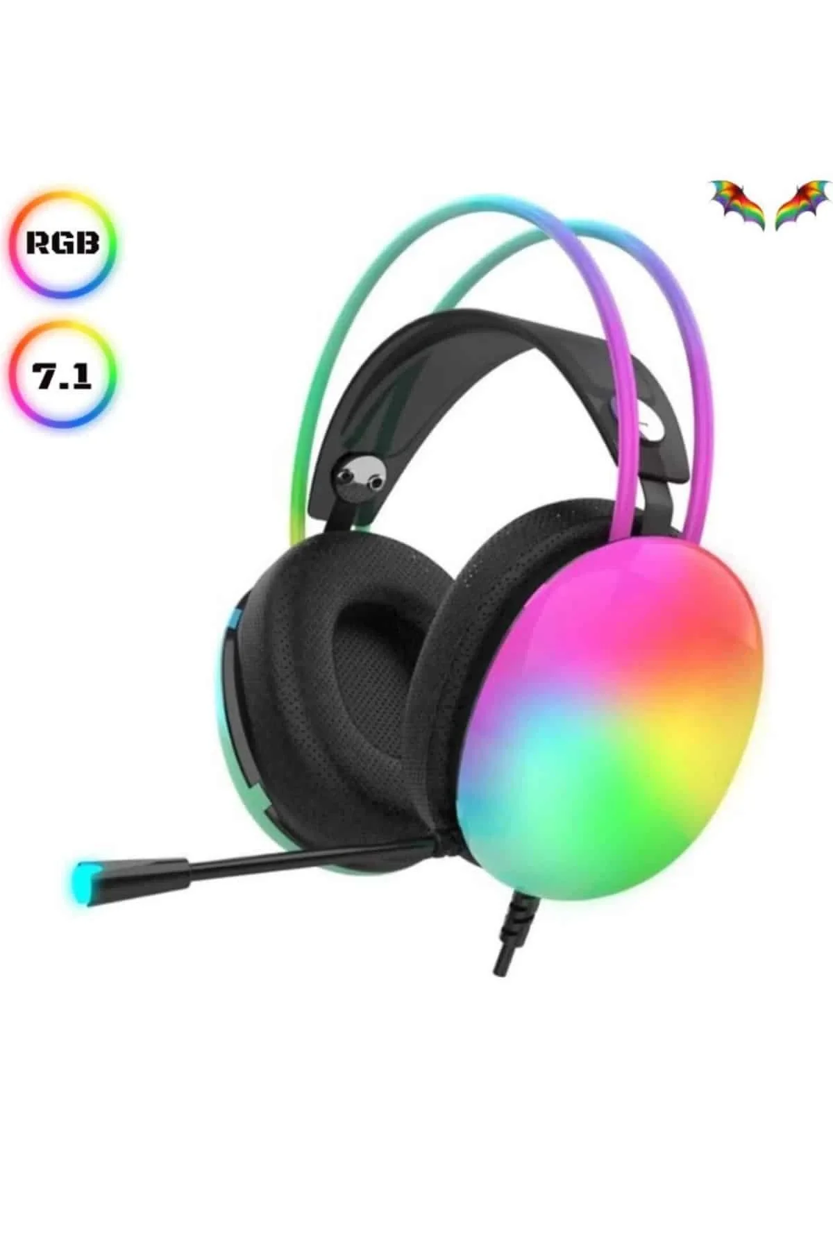 Mey İthalat® Kablosuz Bluetooth Kulaklık RGB Işıklı Kulak Üstü 5.