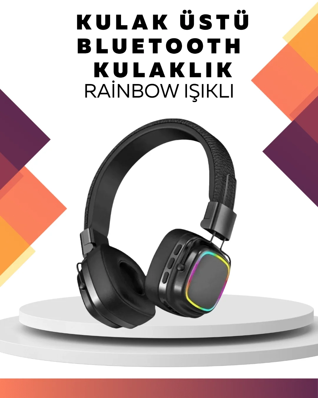 Mey İthalat® Kablosuz RGB Işıklı Katlanabilir Bluetooth Kulak Üst
