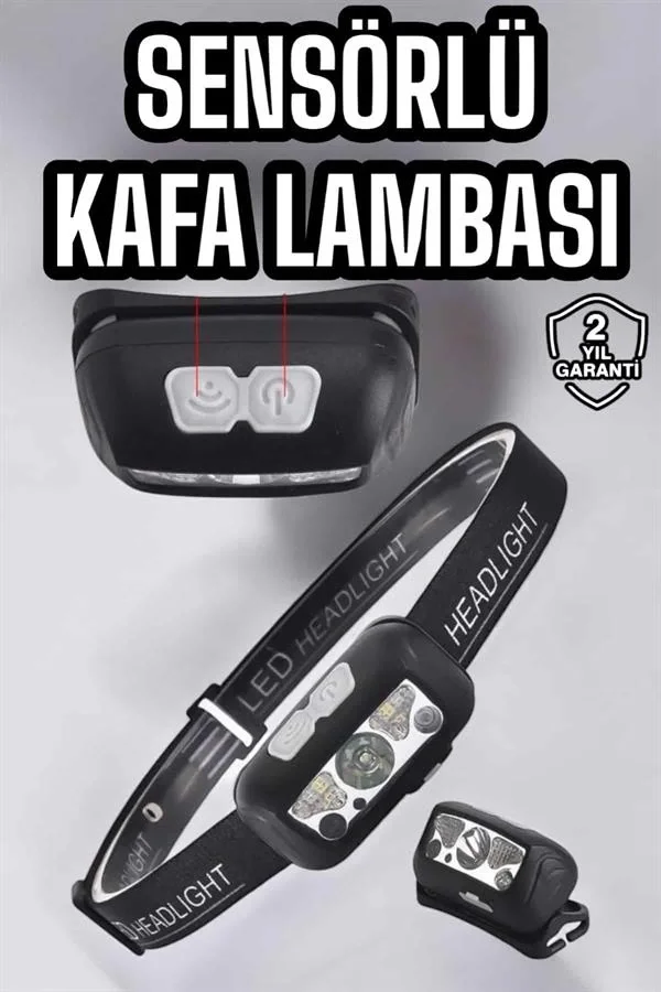 Mey İthalat® Kafa Lambası Kamp Lambası Sensörlü Şarjlı Ayarlanabi