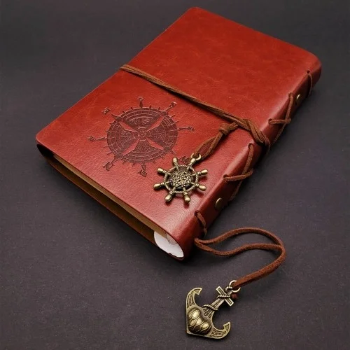 Mey İthalat®  Kahverengi Pusula Temalı Deri Defter