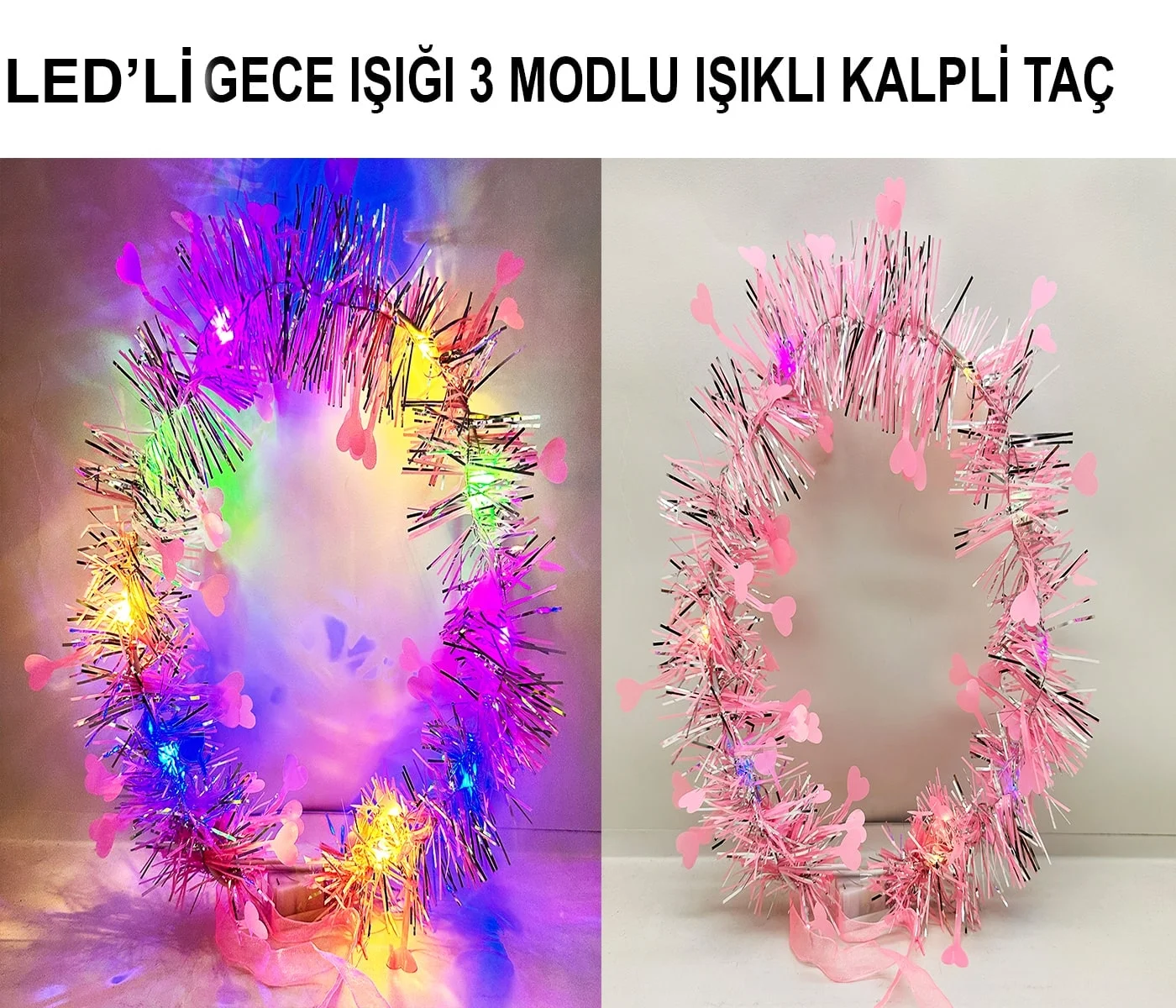 Mey İthalat® Kalp Püsküllü Gece Parıltısı 3 Modlu LED'li Işık