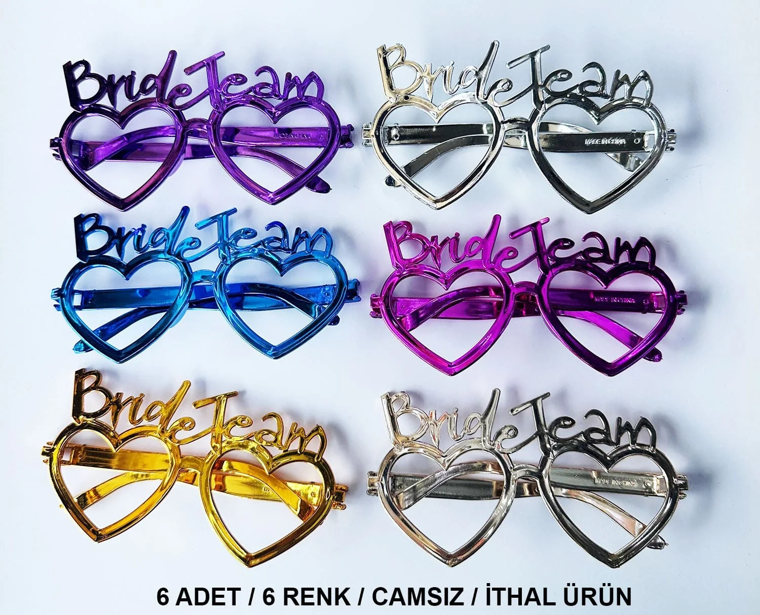 Mey İthalat® Kalpli Bride Team Gözlük Seti 6 Renk - Kına &amp; Dü
