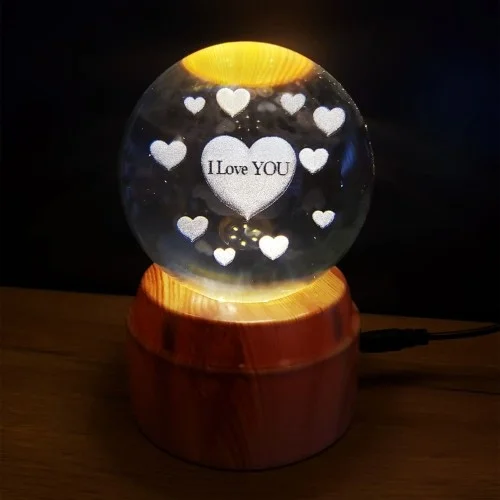Mey İthalat® Kalpli I Love You Tasarımlı Dönen Cam Küre