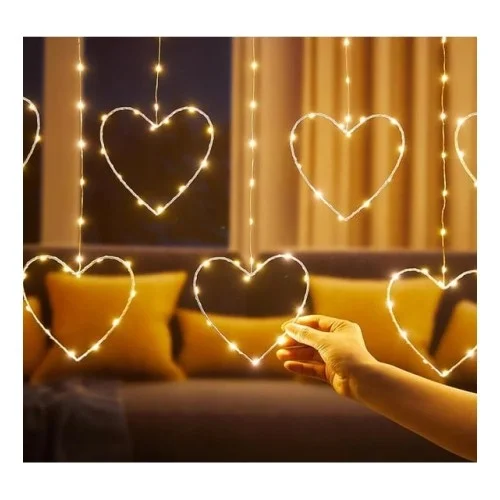 Mey İthalat® Kalpli Perde LED Işıklar, Sevgililer Günü Romantik L