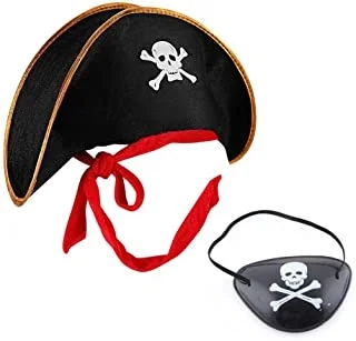 Mey İthalat® Kaptan Jack Çocuk Korsan Şapkası ve Göz Bandı Seti