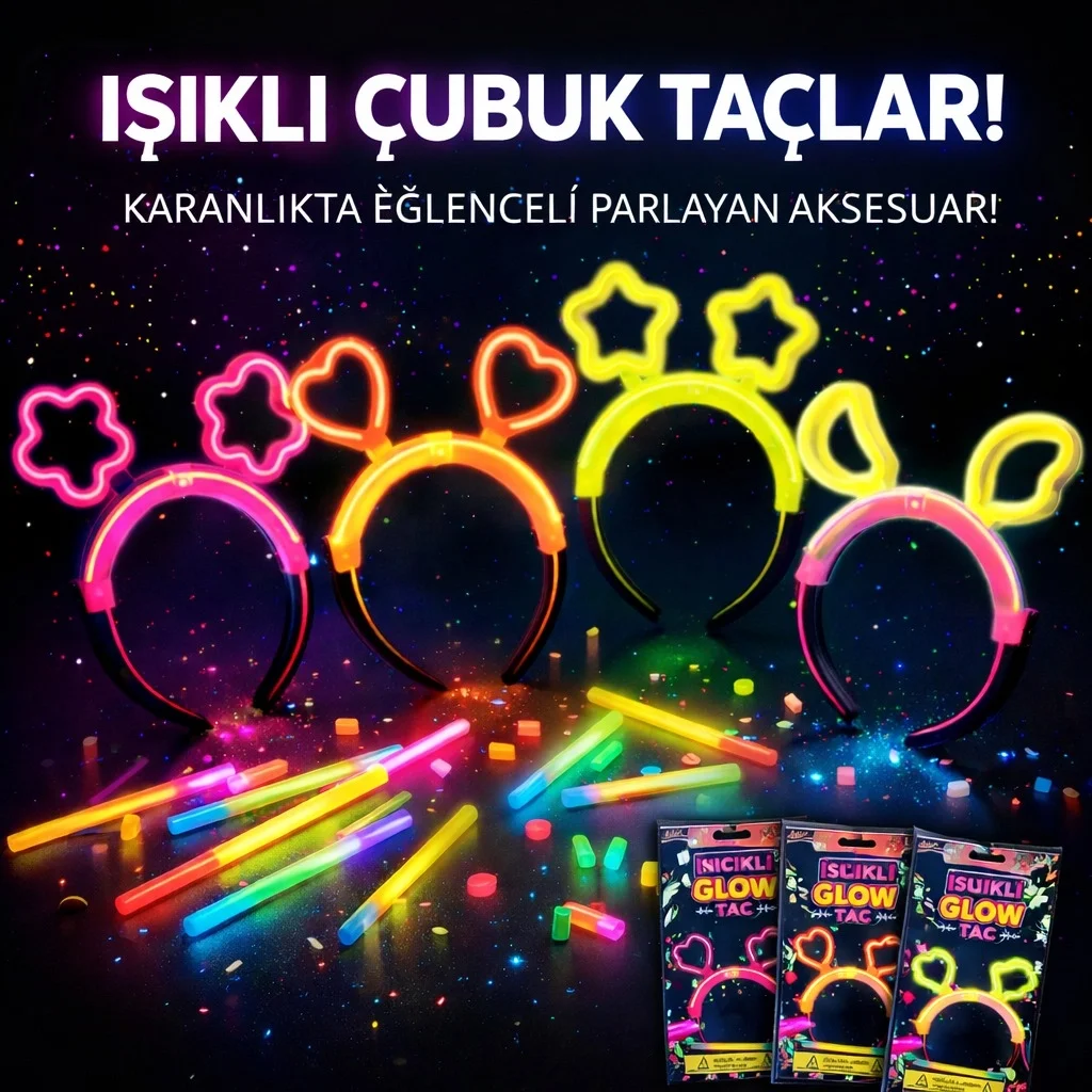Mey İthalat® Karanlıkta Parlayan Glow Taç Seti 12 Adet – Yıldız K