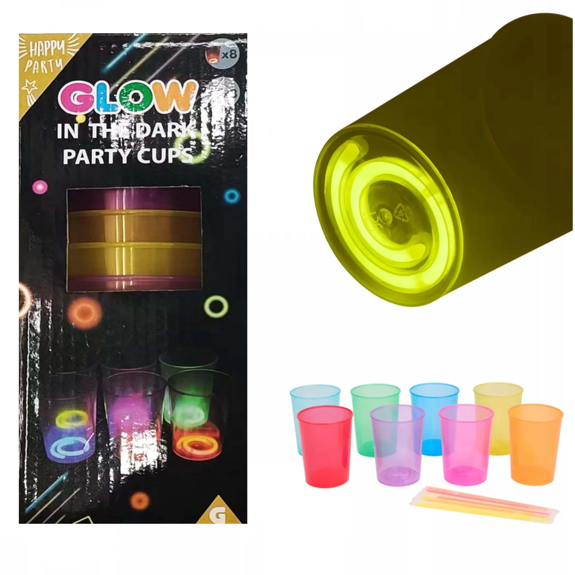 Mey İthalat® Karanlıkta Yanan Gece Işığı Mega Glow Bardaklar 8 Ad