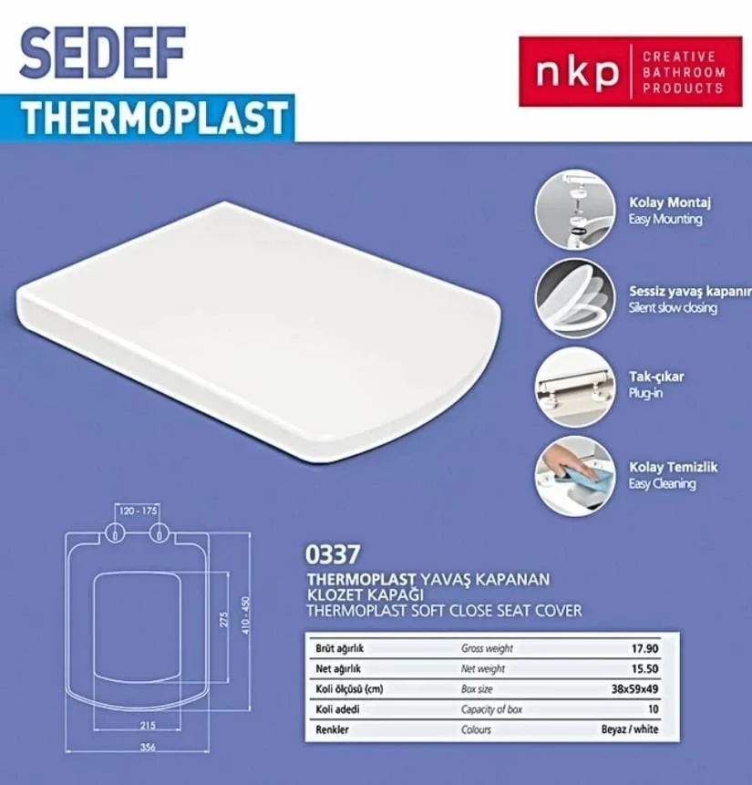 Mey İthalat® Kare Sedef Klozet Kapağı Beyaz Yavaş Kapanan