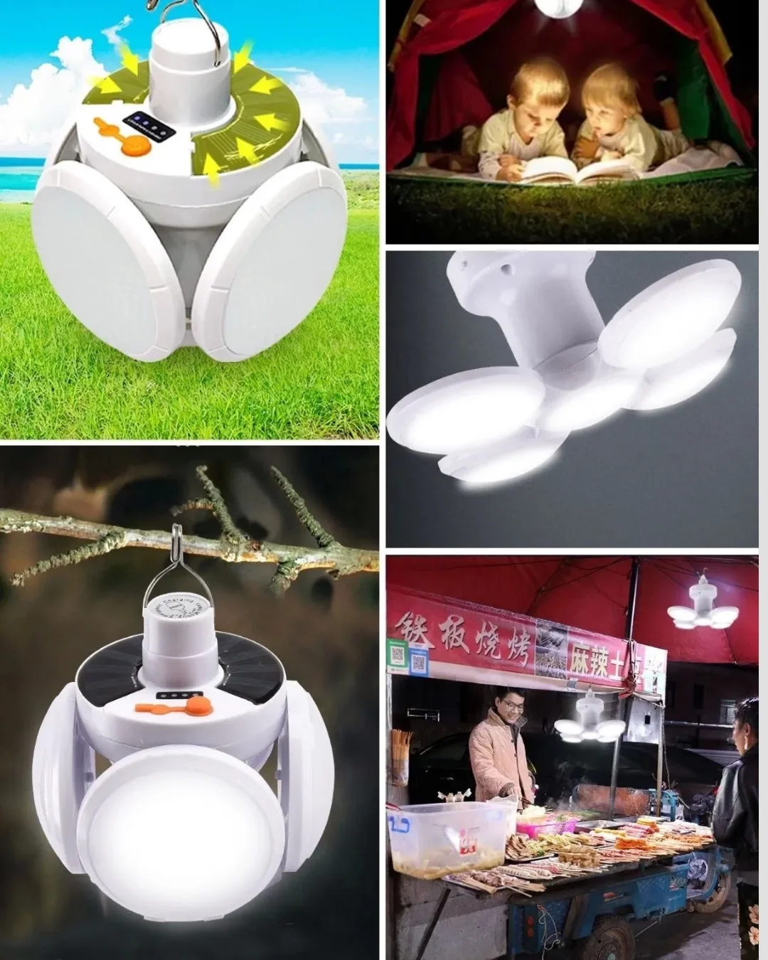 Mey İthalat® Katlanabilir 5 Kanatlı Solar LED Bahçe ve Kamp Lamba