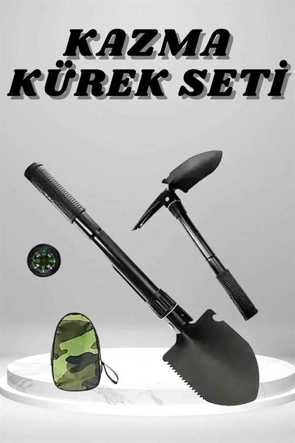 Mey İthalat® Kazma Kürek Seti Pusulalı Katlanır Portatif Kazma Kü