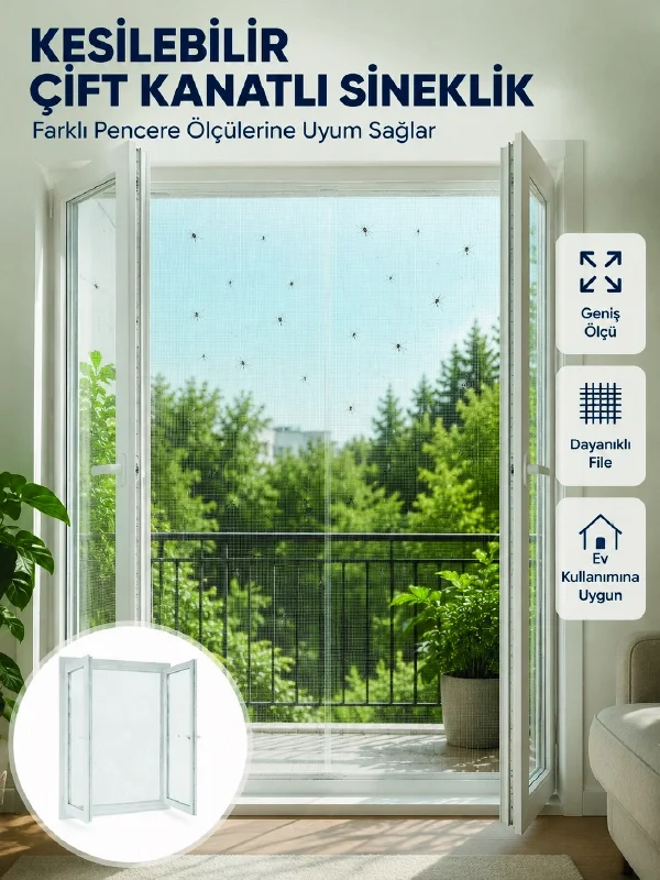 Mey İthalat® Kesilebilir Çift Kanatlı Pencere Sinekliği Dayanıklı