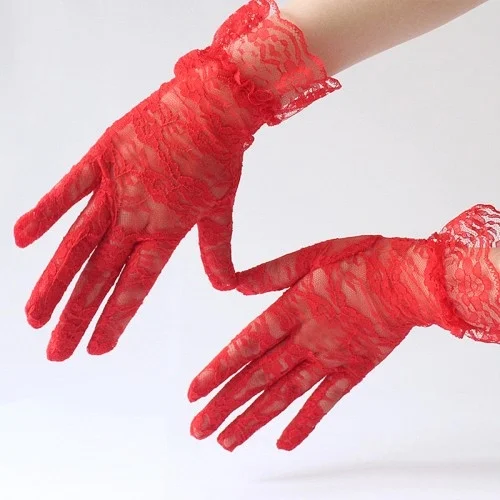 Mey İthalat® Kırmızı Dantelli Eldiven Yetişkin