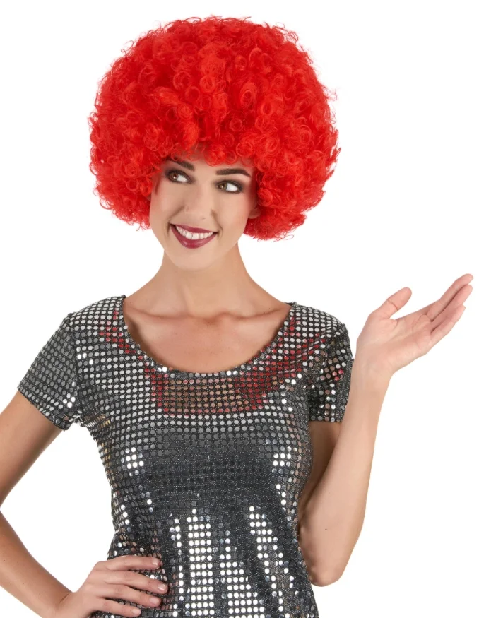 Mey İthalat® Kırmızı Renk Kıvırcık Afro Bonus Peruk