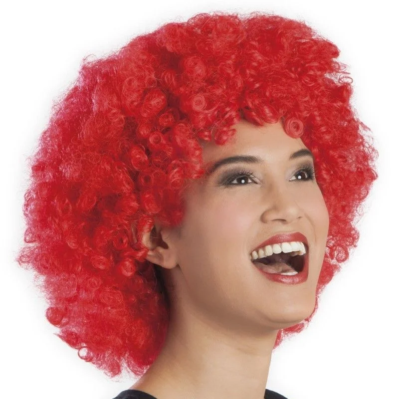 Mey İthalat® Kırmızı Renk Kıvırcık Afro Bonus Peruk