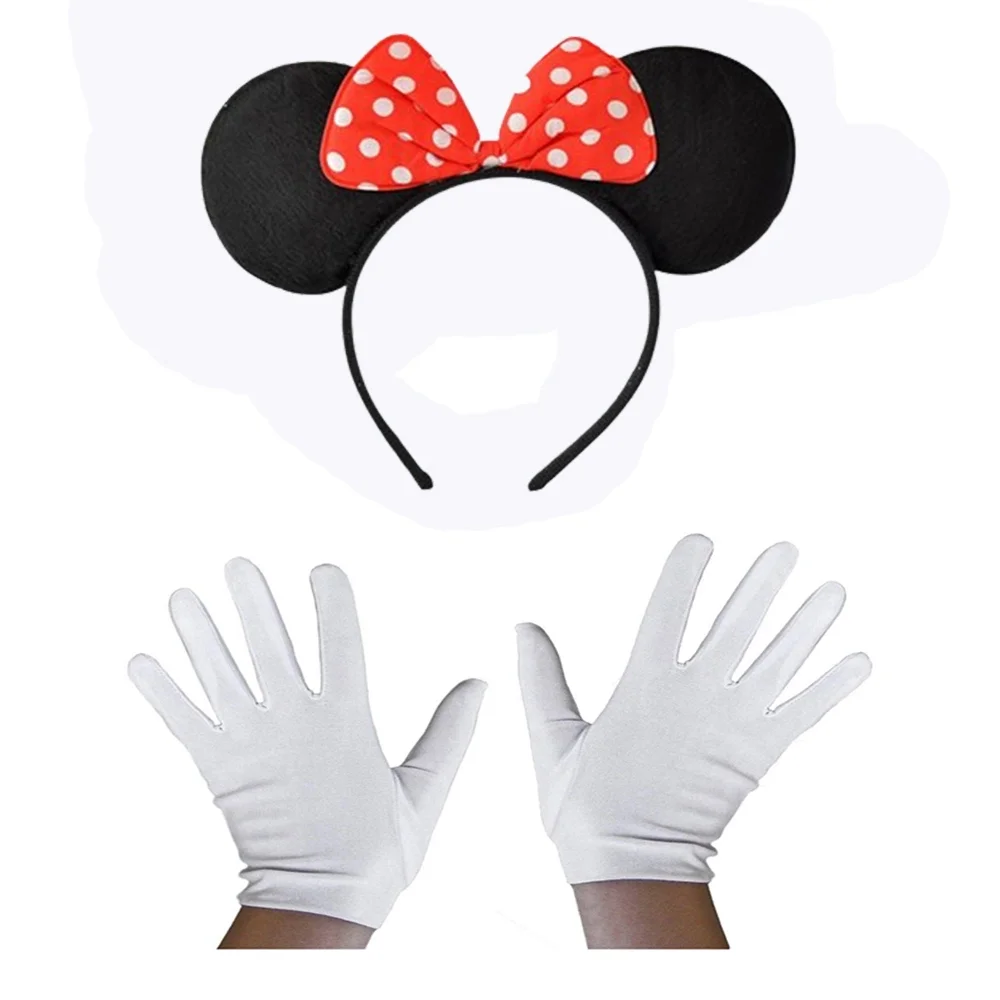 Mey İthalat® Kırmızı Fiyonklu Minnie Mouse Tacı ve Beyaz Eldiven 