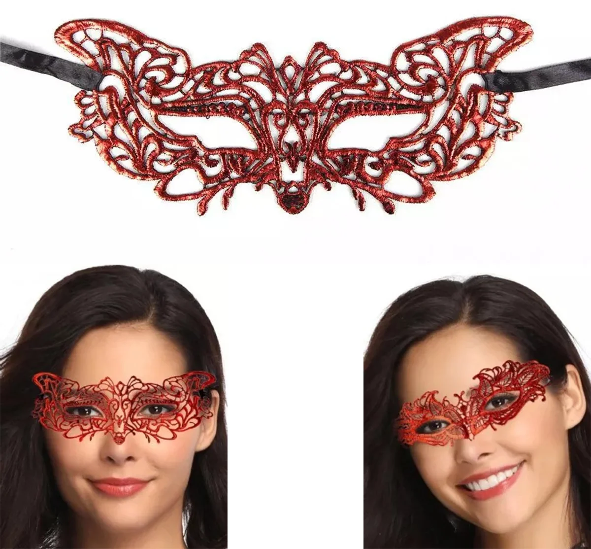 Mey İthalat® Kırmızı Dantel Masquerade Maskesi 9 No