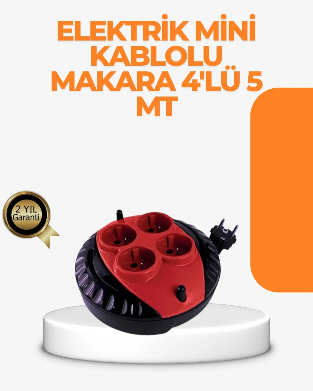 Mey İthalat® Kırmızı Renk 5 Metre 4’lü Kablolu Priz Makarası