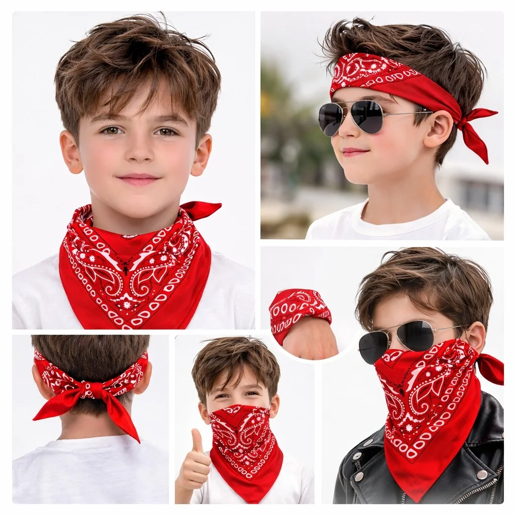 Mey İthalat® Kırmızı Kovboy Fuları Çocuk Bandana Western Desenli 