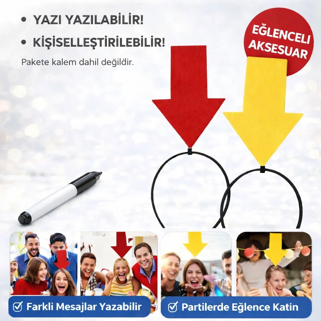Mey İthalat® Kişiselleştirilebilir Ok İşaretli Mesaj Tacı (2’li S