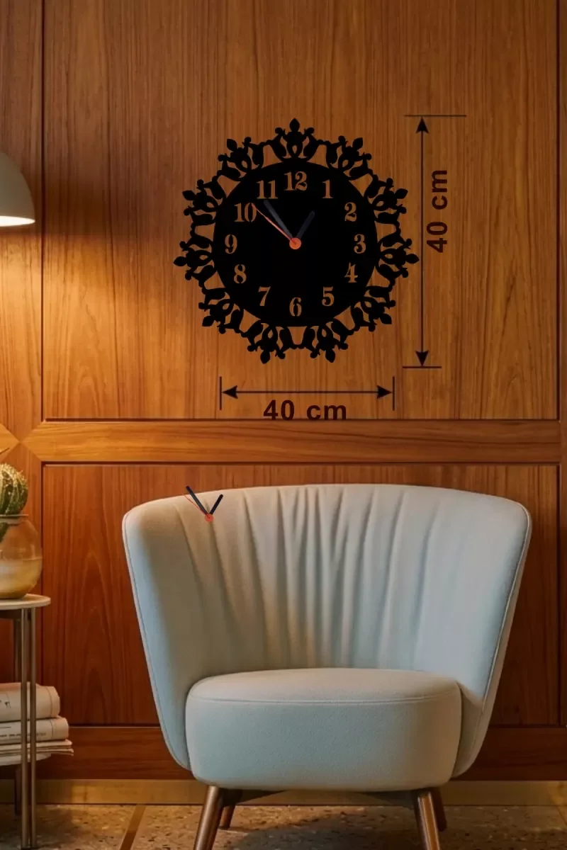 Mey İthalat® Klasik Floral Desenli Ahşap Duvar Saati - 40x40 cm V Mey İthalat® Klasik Floral Desenli Ahşap Duvar Saati - 40x40 cm V
