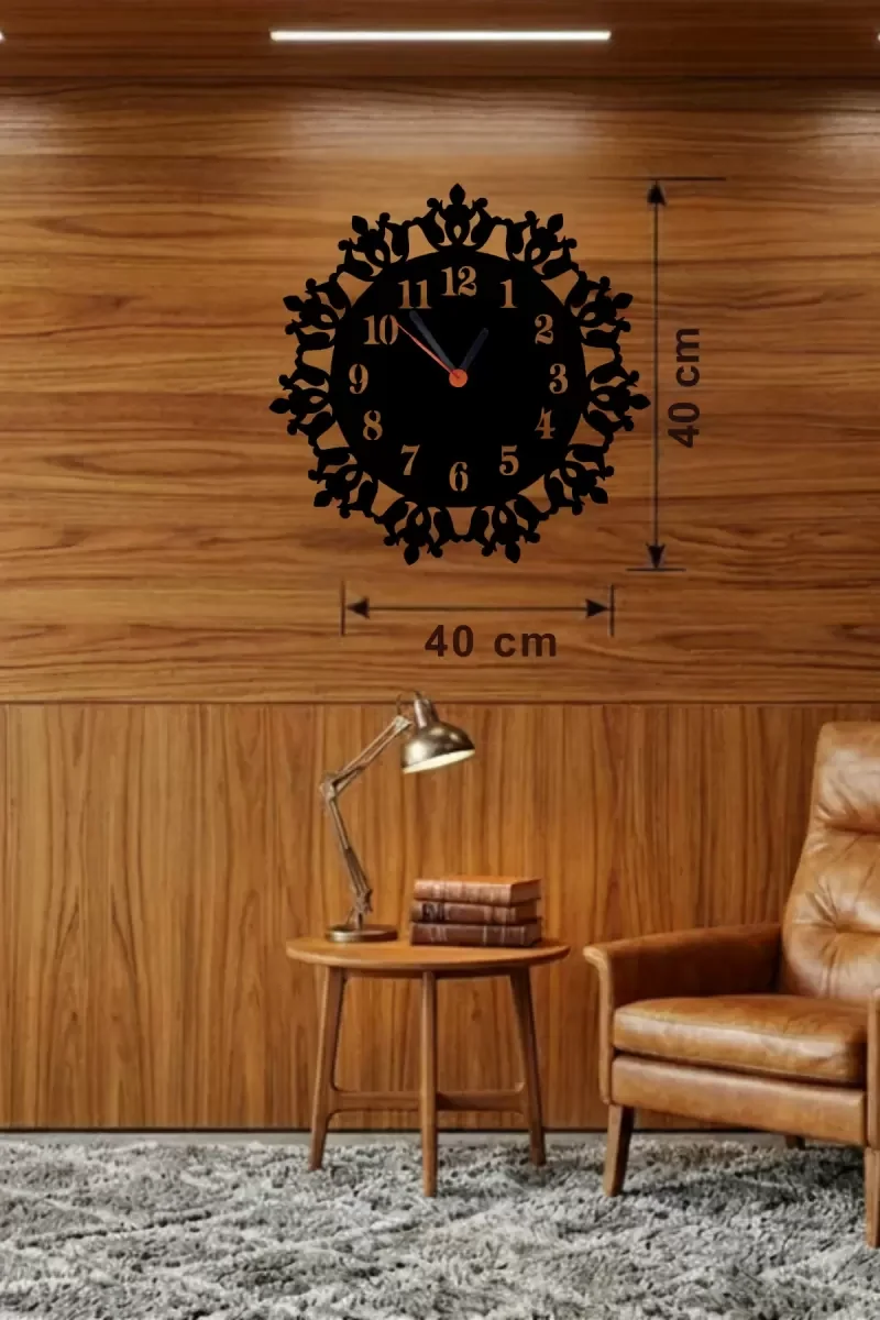 Mey İthalat® Klasik Floral Desenli Ahşap Duvar Saati - 40x40 cm V Mey İthalat® Klasik Floral Desenli Ahşap Duvar Saati - 40x40 cm V