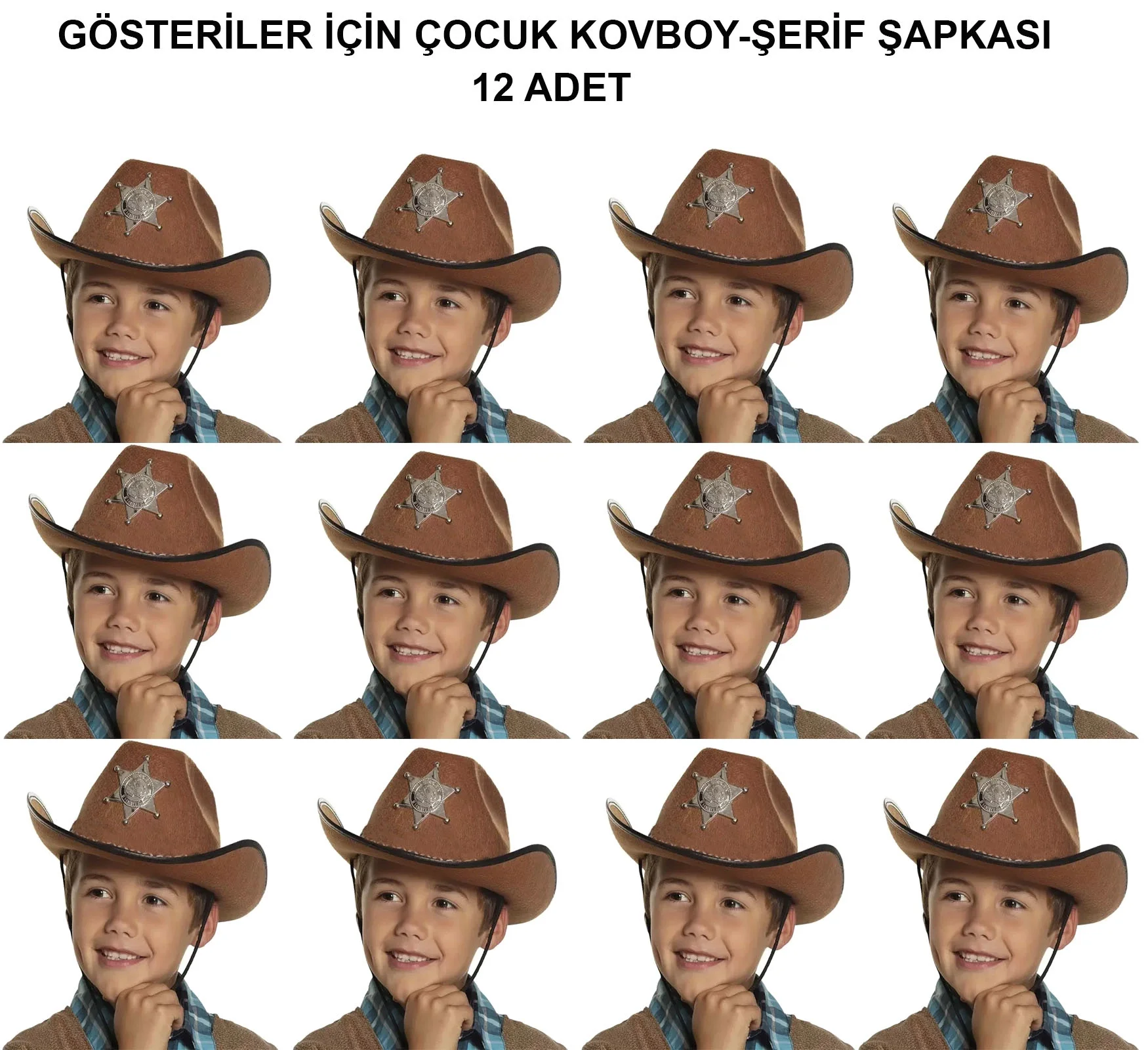 Mey İthalat® Kovboy Şerif Şapkası Kahve 12 Adet - Kostüm, Parti v