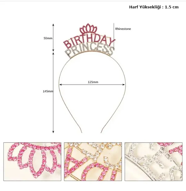 Mey İthalat® Kristal Taşlı Pembe Birthday Princess Yazılı Parti T Fiyatı, Yorumları ve Özellikleri