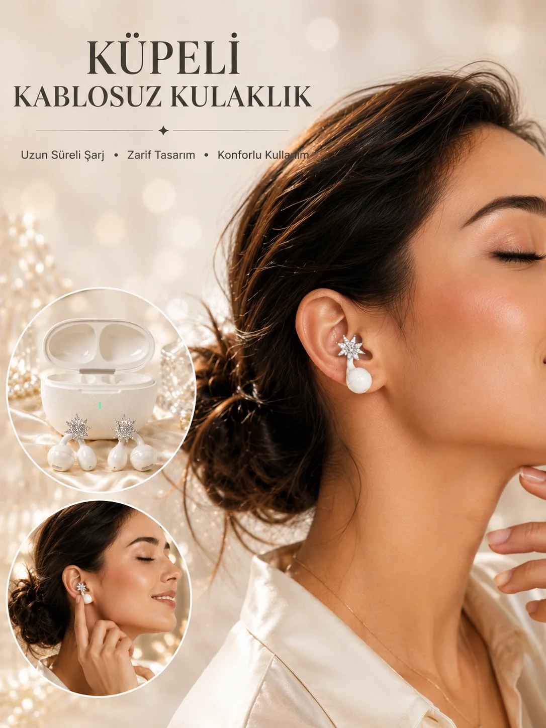 Mey İthalat® Küpeli Kablosuz Bluetooth Kulaklık Uzun Süreli Şarj 