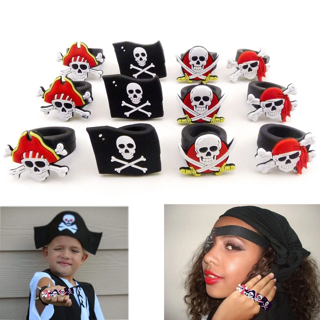 Mey İthalat® Kuru Kafa Şekilli Çocuk Uyumlu Plastik Korsan Yüzüğü