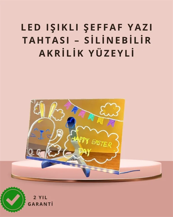 Mey İthalat® LED Işıklı Şeffaf Yazı Tahtası – Neon Etkili Akrilik
