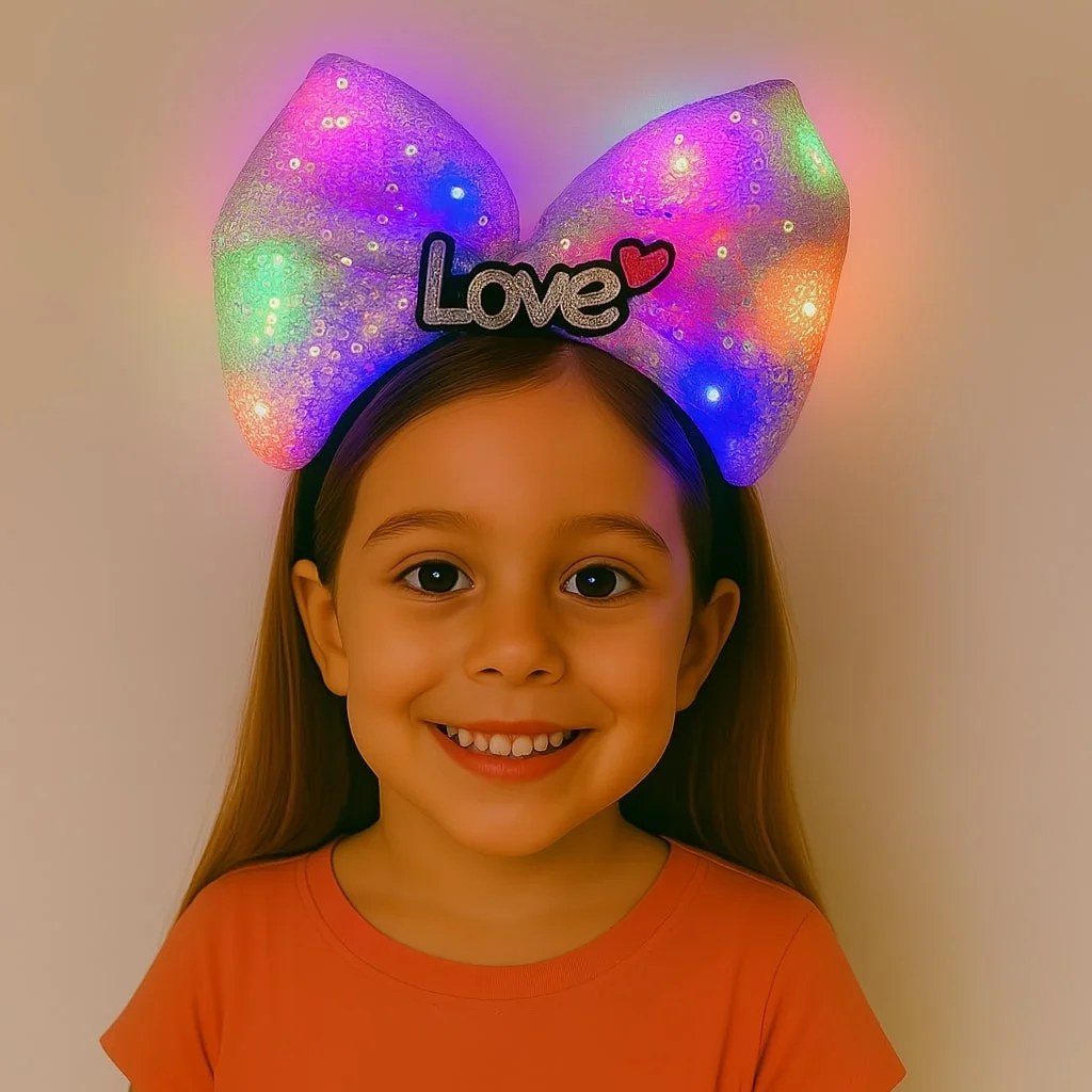 Mey İthalat® LED Işıklı Love Yazılı Mor Fiyonk Taç – Kız Çocuk Pa