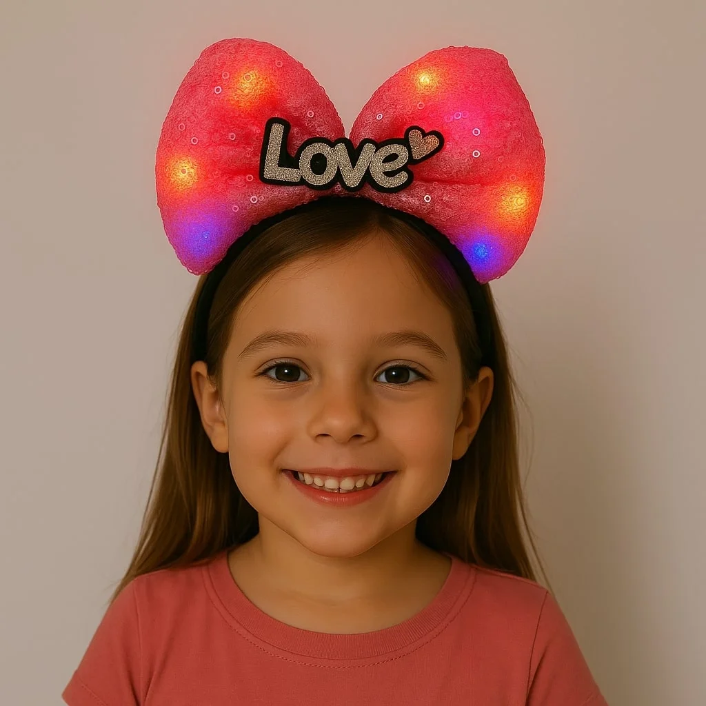 Mey İthalat® LED Işıklı Love Yazılı Fuşya Fiyonk Taç – Kız Çocuk 