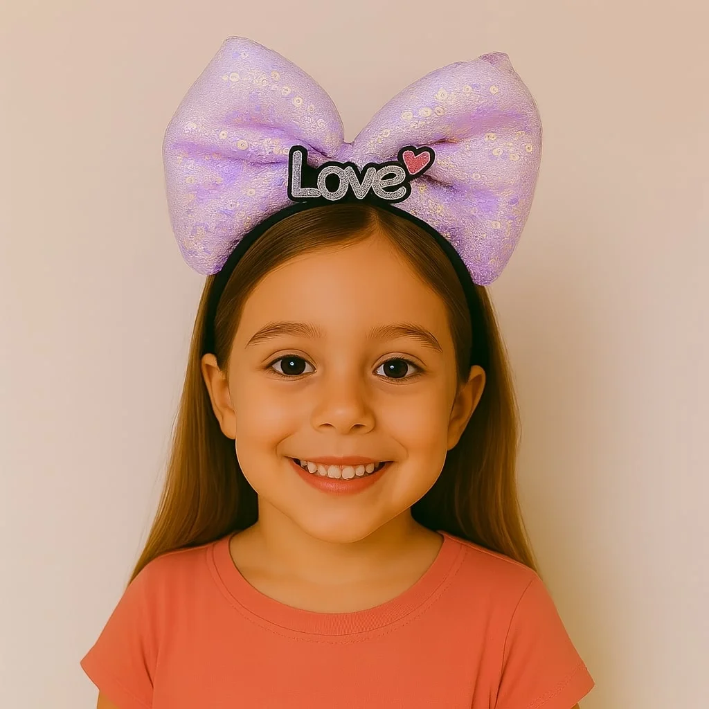 Mey İthalat® LED Işıklı Love Yazılı Mor Fiyonk Taç – Kız Çocuk Pa