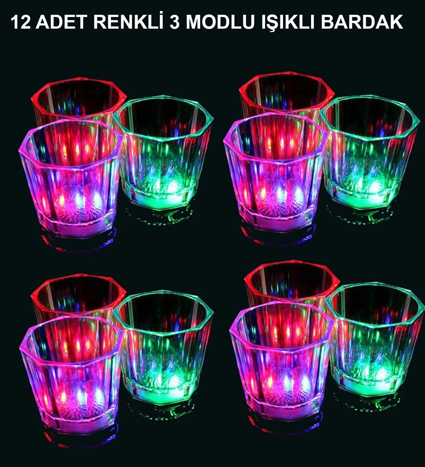 Mey İthalat® LED Işıklı Eğlence Bardakları - 3 Modlu Renk Değişti