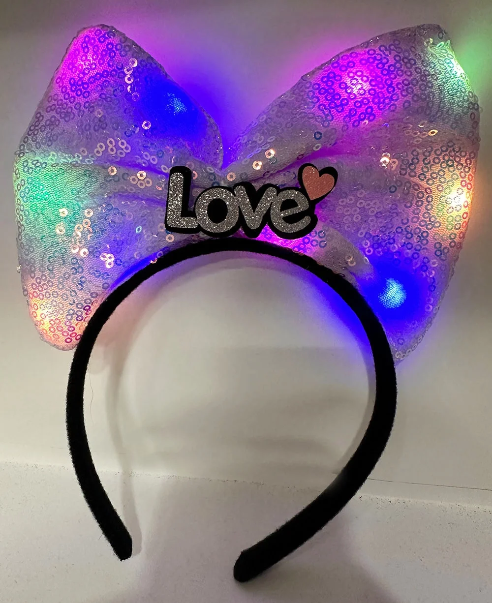 Mey İthalat® LED Işıklı Love Yazılı Mor Fiyonk Taç – Kız Çocuk Pa