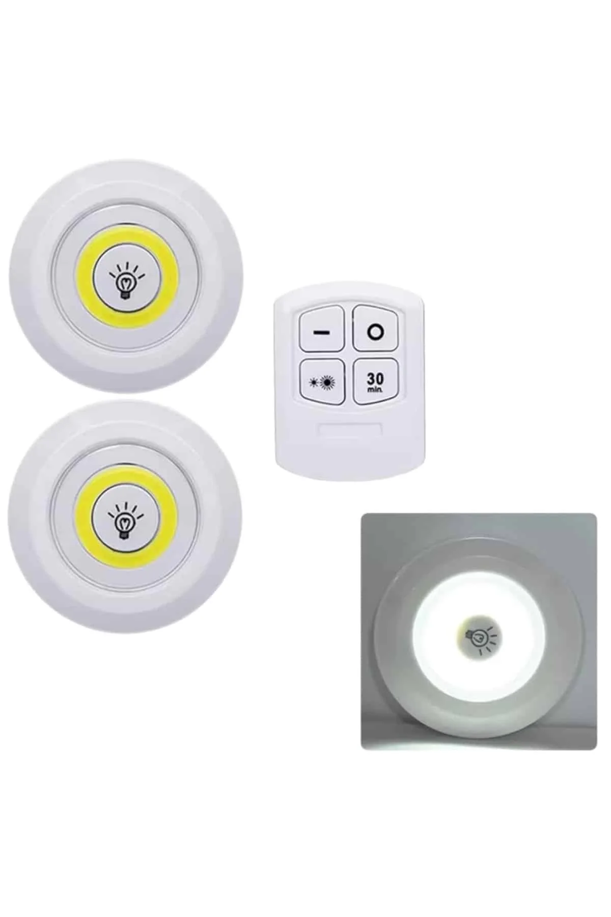 Mey İthalat® Led Lamba 3'lü Uzaktan Kumandalı Yapışkanlı