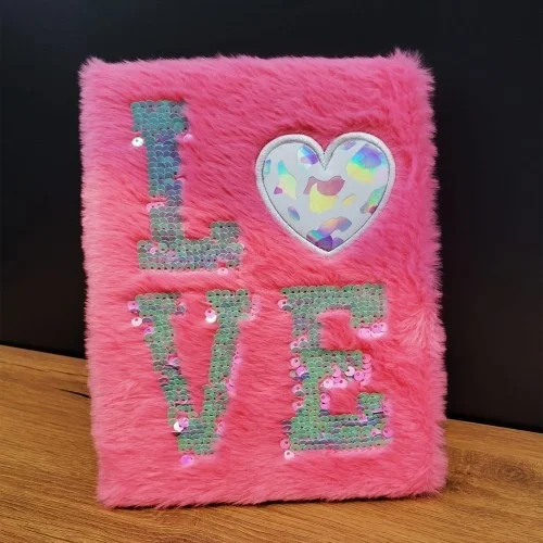 Mey İthalat® Love Tasarımlı Peluş Kapaklı Defter Hediyelik