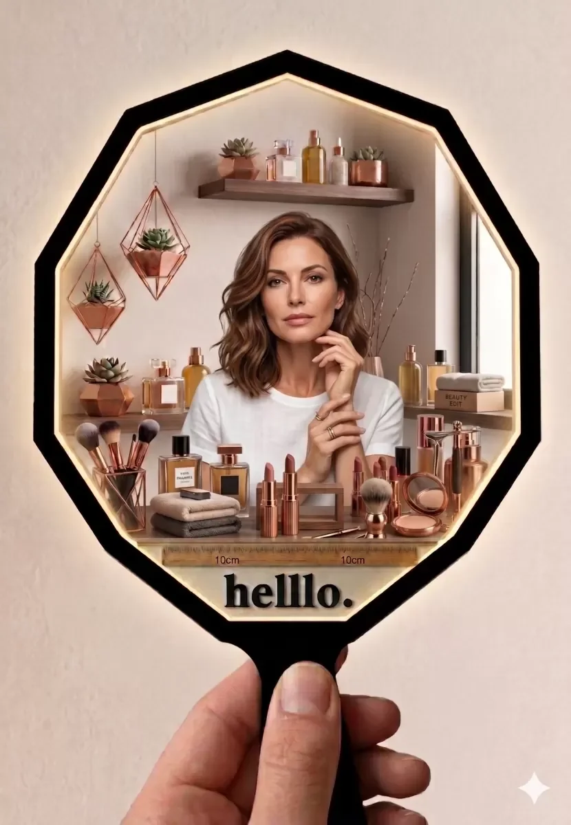 Mey İthalat® Lüks Geometrik El Aynası - 10x10cm Çanta Boyu - Kırı Mey İthalat® Lüks Geometrik El Aynası - 10x10cm Çanta Boyu - Kırı