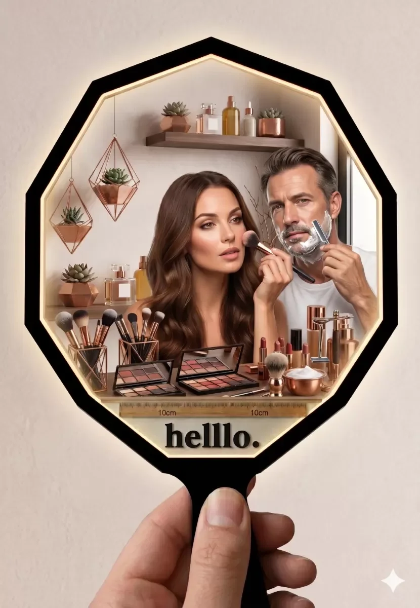 Mey İthalat® Lüks Geometrik El Aynası - 10x10cm Çanta Boyu - Kırı Mey İthalat® Lüks Geometrik El Aynası - 10x10cm Çanta Boyu - Kırı