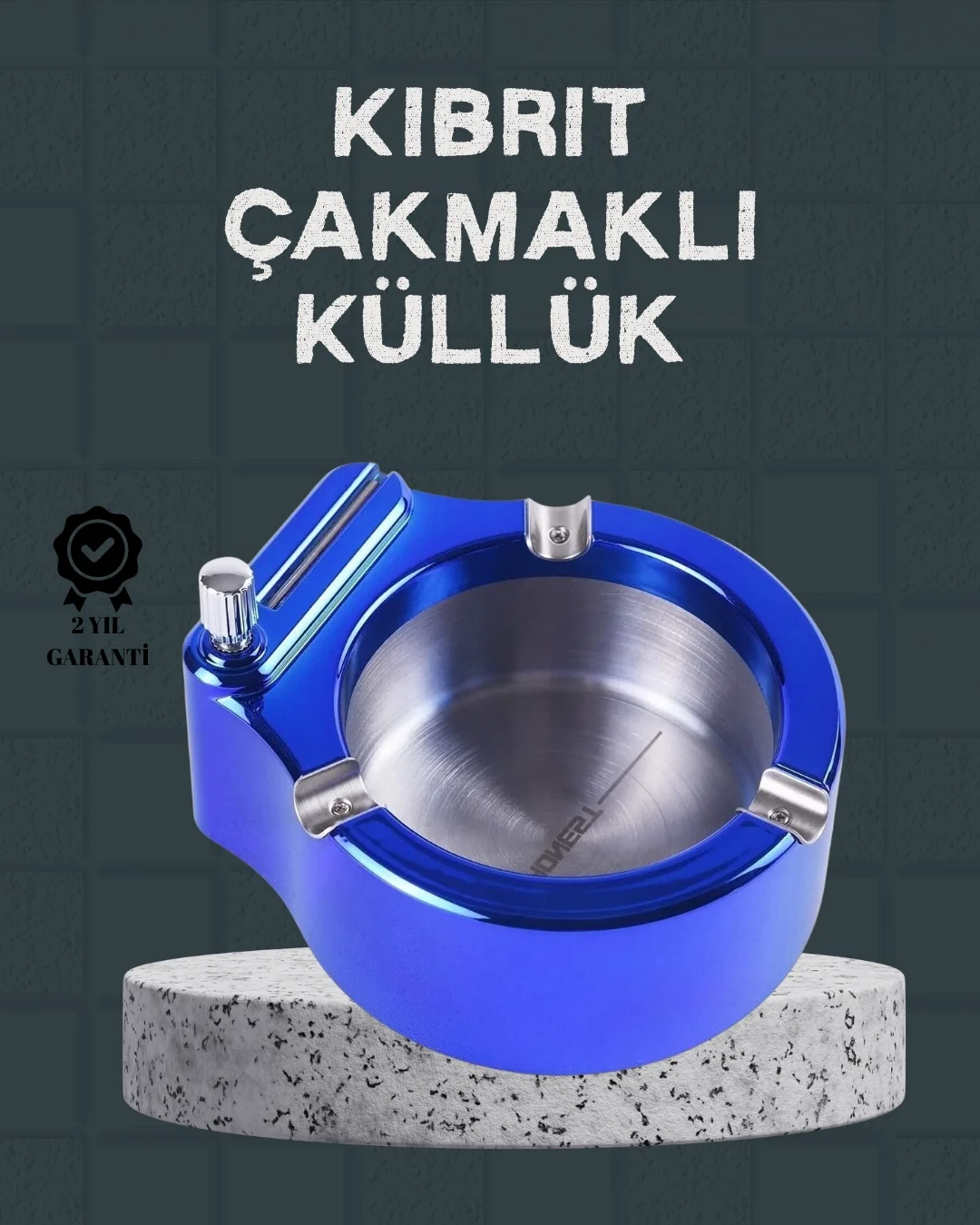 Mey İthalat® Masa Üstü Çakmaklı Küllük Paslanmaz Metal Gövde