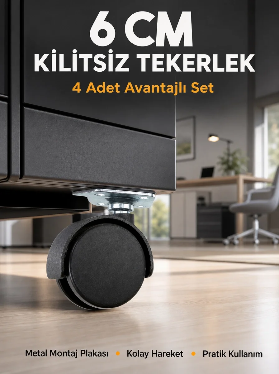 Mey İthalat® Masa ve Koltuk İçin Kilitsiz Tekerlek Seti 6 cm